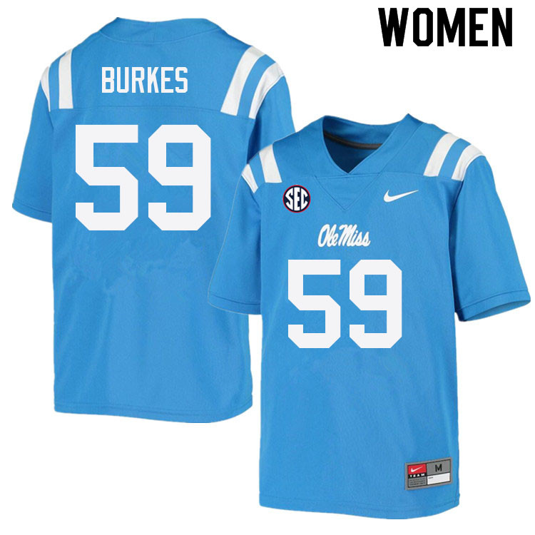 Women #59 Tyler Burkes Ole Miss Rebels College Football Jerseys Sale-Power Blue